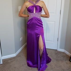 Purple or raspberry color long gown.
